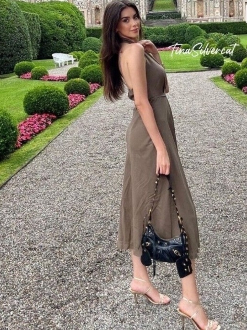Zara Khaki Halter Dress Olive Green Linen Blend A-Line Beachy Coastal Summer L